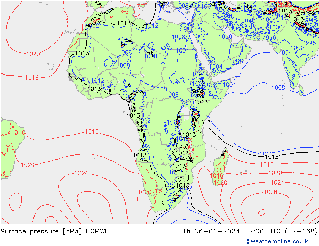 Surface pressure ECMWF Th 06.06.2024 12 UTC