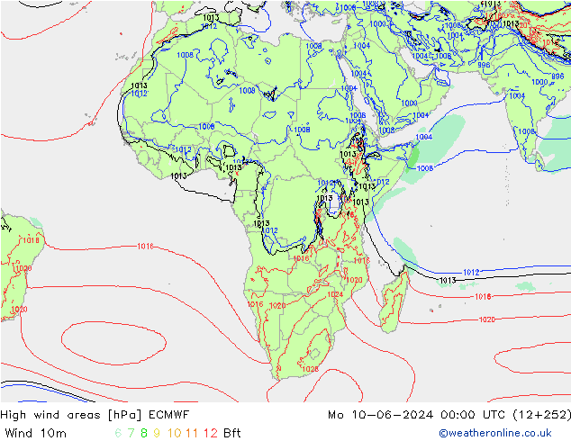 High wind areas ECMWF Po 10.06.2024 00 UTC