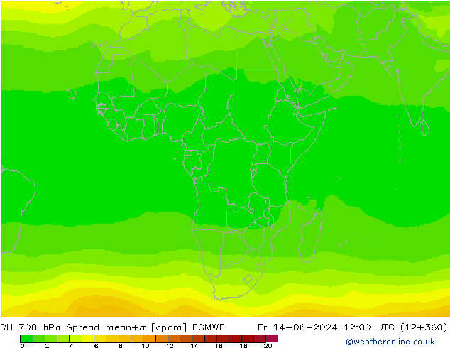 RH 700 hPa Spread ECMWF  14.06.2024 12 UTC