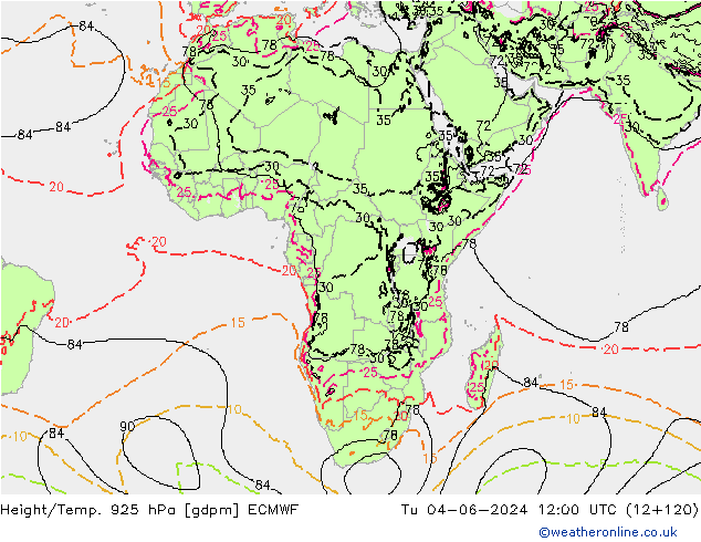 Geop./Temp. 925 hPa ECMWF mar 04.06.2024 12 UTC