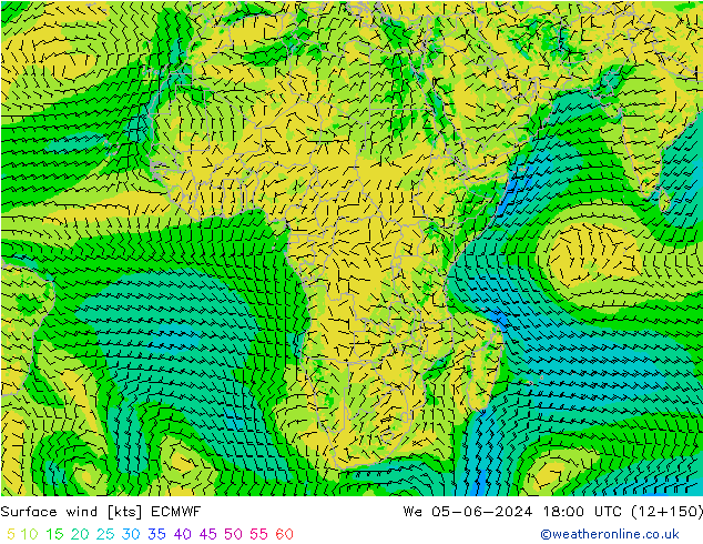 Viento 10 m ECMWF mié 05.06.2024 18 UTC