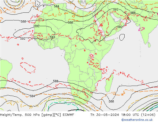 Height/Temp. 500 hPa ECMWF Th 30.05.2024 18 UTC