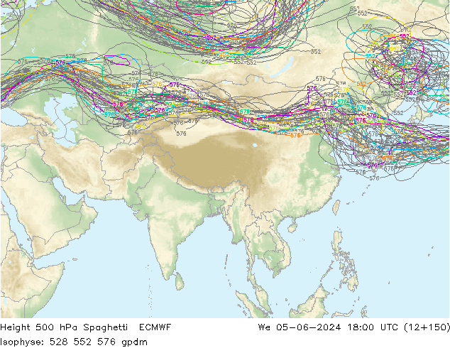 Height 500 hPa Spaghetti ECMWF We 05.06.2024 18 UTC