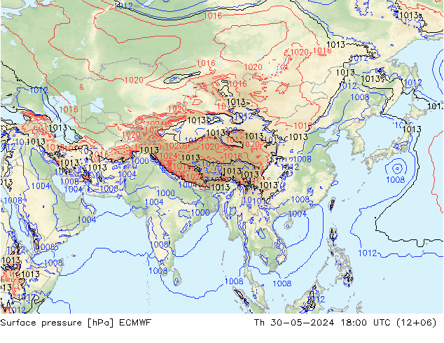 Presión superficial ECMWF jue 30.05.2024 18 UTC