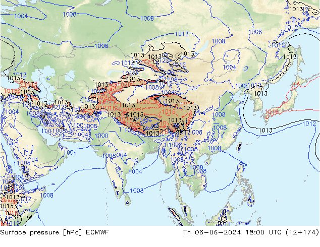 Surface pressure ECMWF Th 06.06.2024 18 UTC