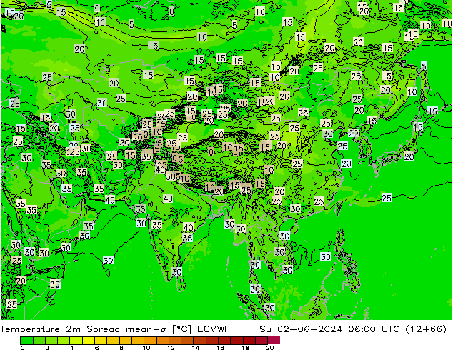 Temperatuurkaart Spread ECMWF zo 02.06.2024 06 UTC