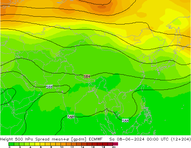 Height 500 hPa Spread ECMWF sab 08.06.2024 00 UTC