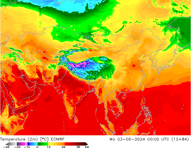 Temperature (2m) ECMWF Po 03.06.2024 00 UTC