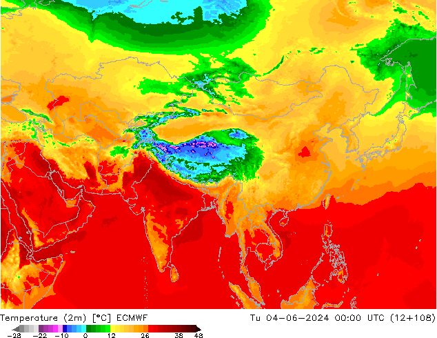 карта температуры ECMWF вт 04.06.2024 00 UTC