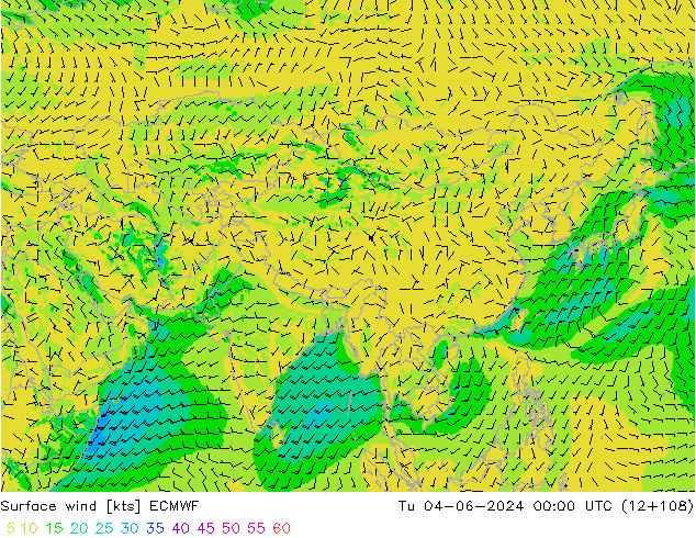 Vento 10 m ECMWF mar 04.06.2024 00 UTC