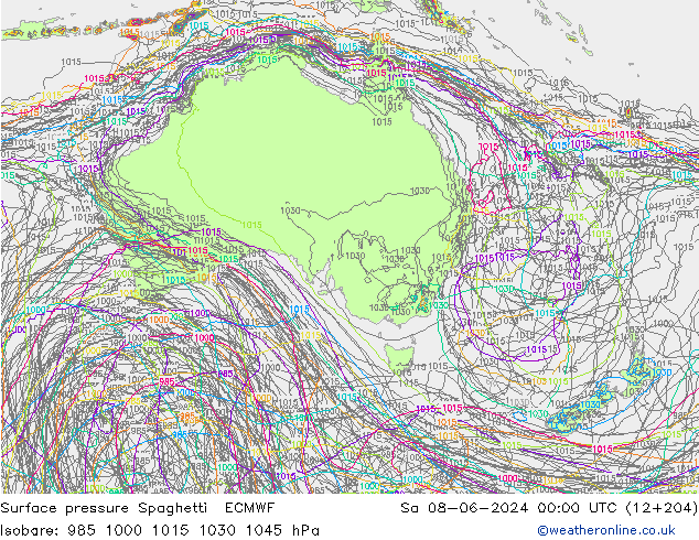 Surface pressure Spaghetti ECMWF Sa 08.06.2024 00 UTC