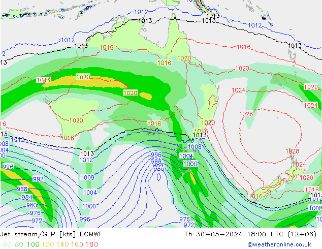 джет/приземное давление ECMWF чт 30.05.2024 18 UTC