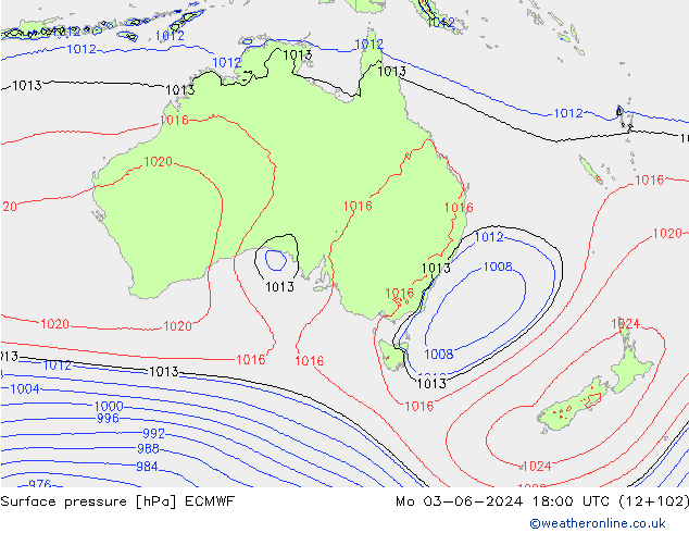 Pressione al suolo ECMWF lun 03.06.2024 18 UTC