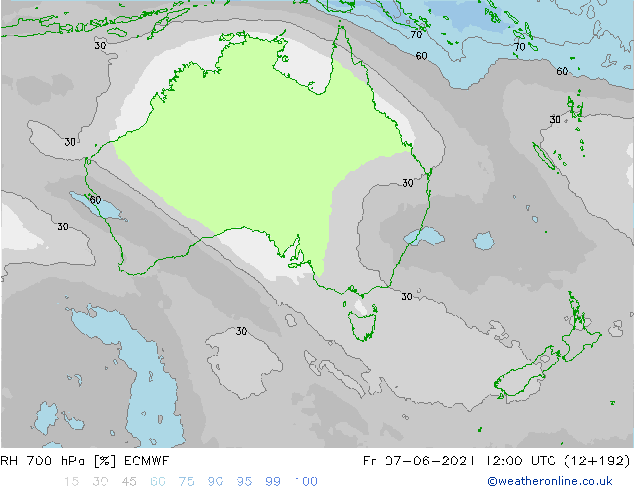Humedad rel. 700hPa ECMWF vie 07.06.2024 12 UTC