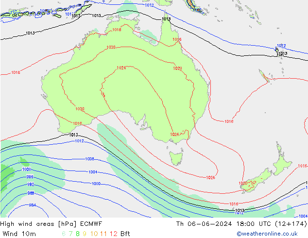 yüksek rüzgarlı alanlar ECMWF Per 06.06.2024 18 UTC