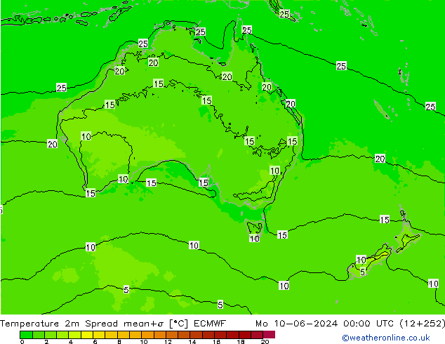 Sıcaklık Haritası 2m Spread ECMWF Pzt 10.06.2024 00 UTC