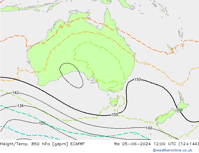 Height/Temp. 850 hPa ECMWF mer 05.06.2024 12 UTC
