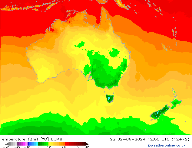 Temperatura (2m) ECMWF dom 02.06.2024 12 UTC