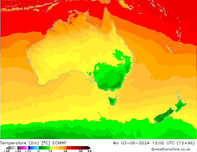 Temperatura (2m) ECMWF lun 03.06.2024 12 UTC