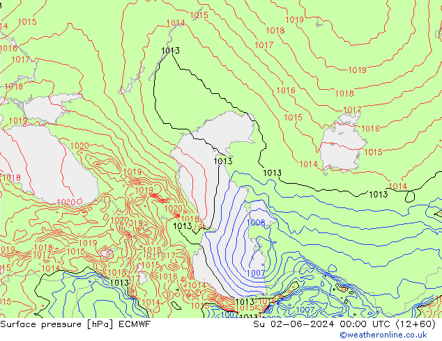 Atmosférický tlak ECMWF Ne 02.06.2024 00 UTC