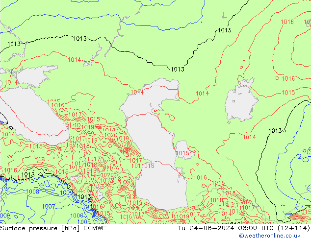 pressão do solo ECMWF Ter 04.06.2024 06 UTC