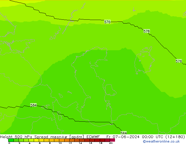 Hoogte 500 hPa Spread ECMWF vr 07.06.2024 00 UTC