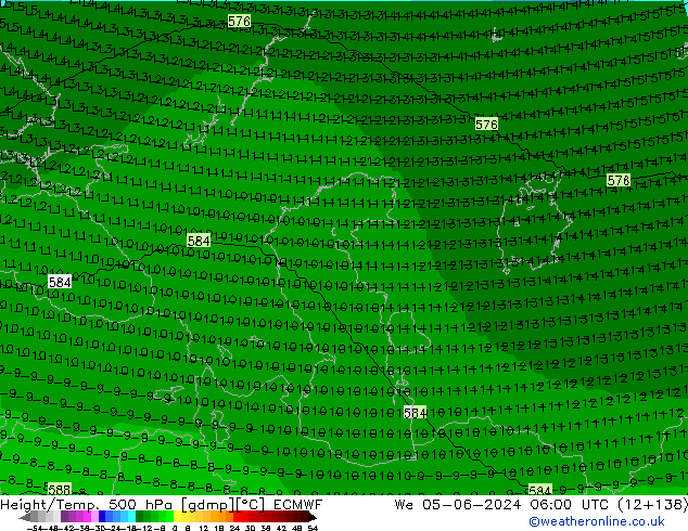 Hoogte/Temp. 500 hPa ECMWF wo 05.06.2024 06 UTC