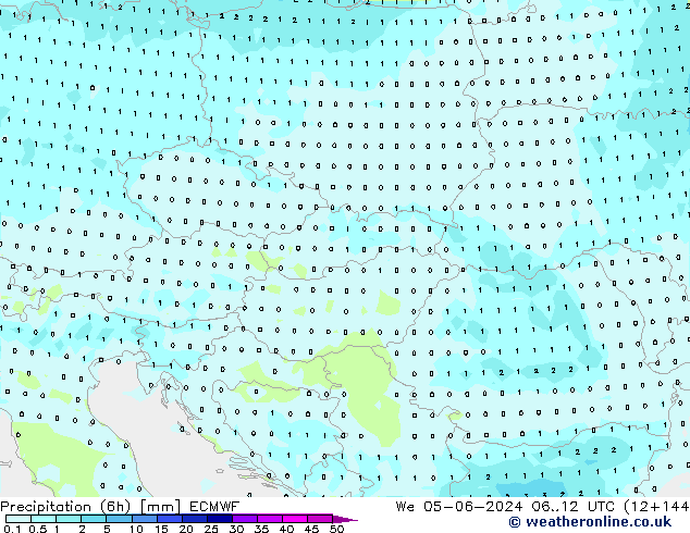 Totale neerslag (6h) ECMWF wo 05.06.2024 12 UTC