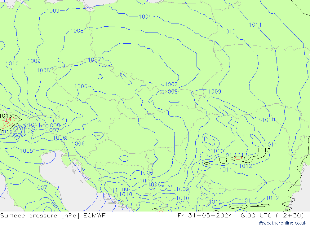 Atmosférický tlak ECMWF Pá 31.05.2024 18 UTC