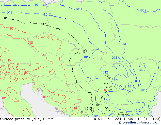 Surface pressure ECMWF Tu 04.06.2024 12 UTC