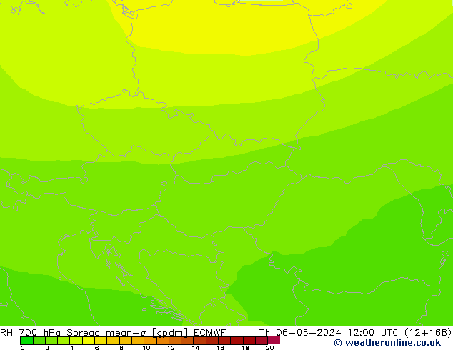 Humidité rel. 700 hPa Spread ECMWF jeu 06.06.2024 12 UTC