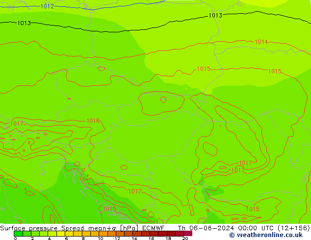 Surface pressure Spread ECMWF Th 06.06.2024 00 UTC