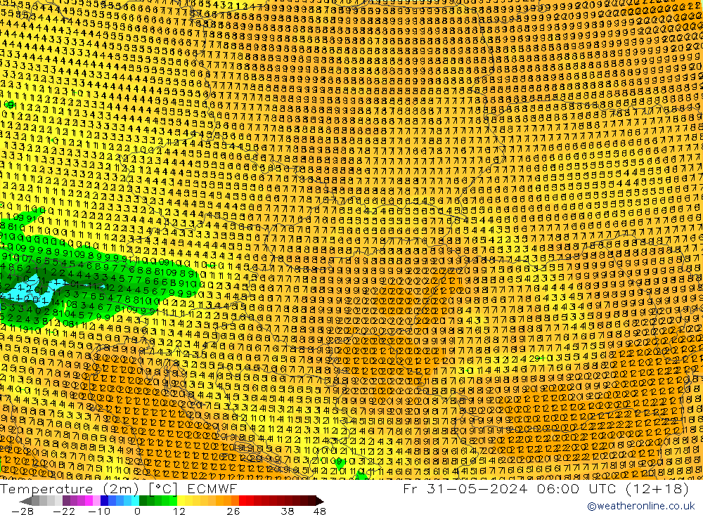 Temperature (2m) ECMWF Fr 31.05.2024 06 UTC