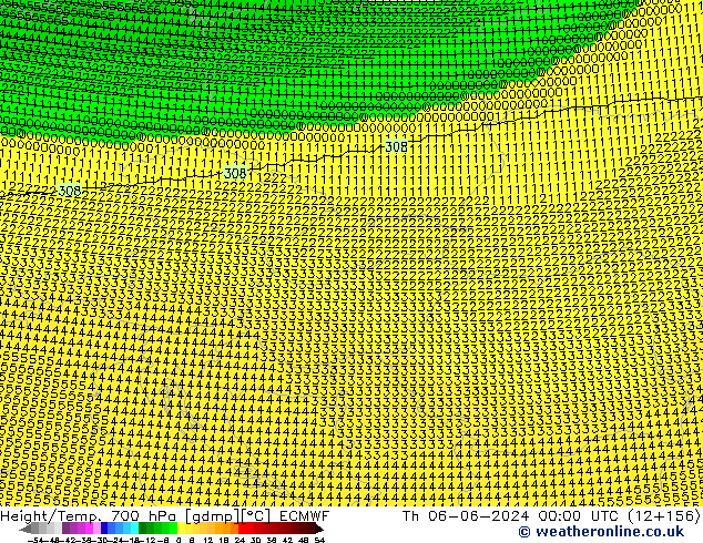 Height/Temp. 700 hPa ECMWF gio 06.06.2024 00 UTC