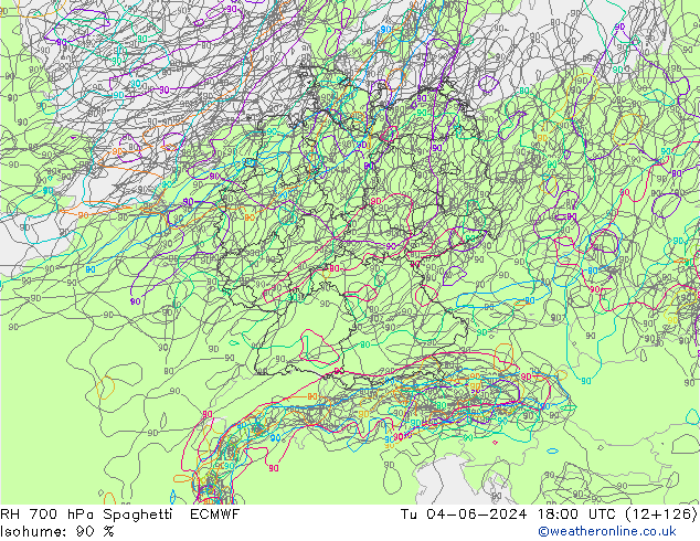 RV 700 hPa Spaghetti ECMWF di 04.06.2024 18 UTC