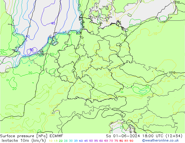 Isotachs (kph) ECMWF  01.06.2024 18 UTC