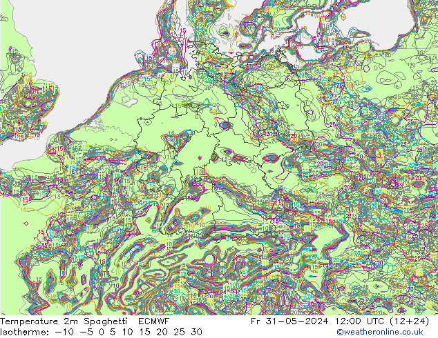 Temperature 2m Spaghetti ECMWF Fr 31.05.2024 12 UTC