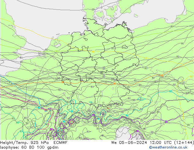 Height/Temp. 925 hPa ECMWF St 05.06.2024 12 UTC