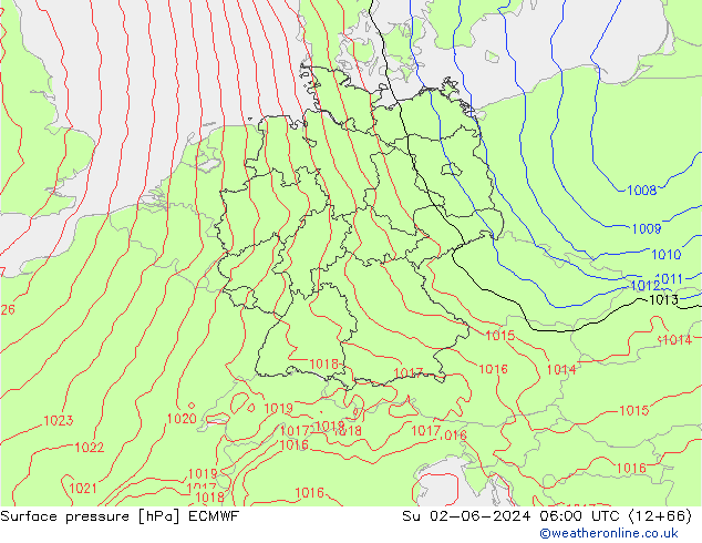 Surface pressure ECMWF Su 02.06.2024 06 UTC