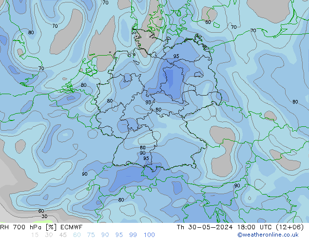 RH 700 hPa ECMWF Do 30.05.2024 18 UTC