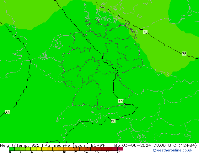 Height/Temp. 925 hPa ECMWF Mo 03.06.2024 00 UTC