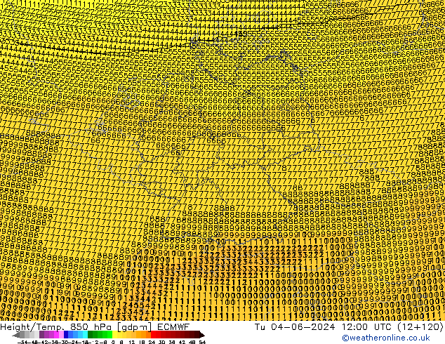 Height/Temp. 850 hPa ECMWF Út 04.06.2024 12 UTC