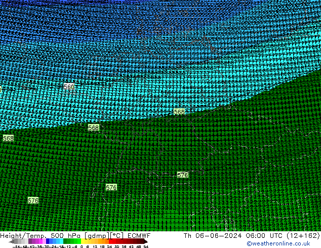 Height/Temp. 500 hPa ECMWF Čt 06.06.2024 06 UTC