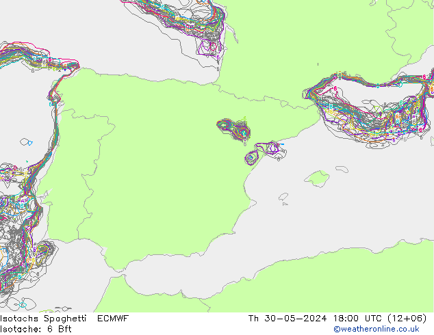 Izotacha Spaghetti ECMWF czw. 30.05.2024 18 UTC