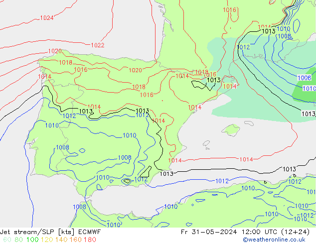 Jet stream/SLP ECMWF Fr 31.05.2024 12 UTC