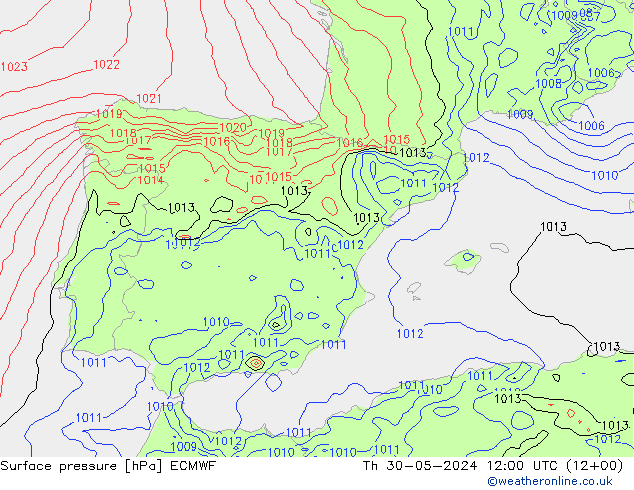 pressão do solo ECMWF Qui 30.05.2024 12 UTC