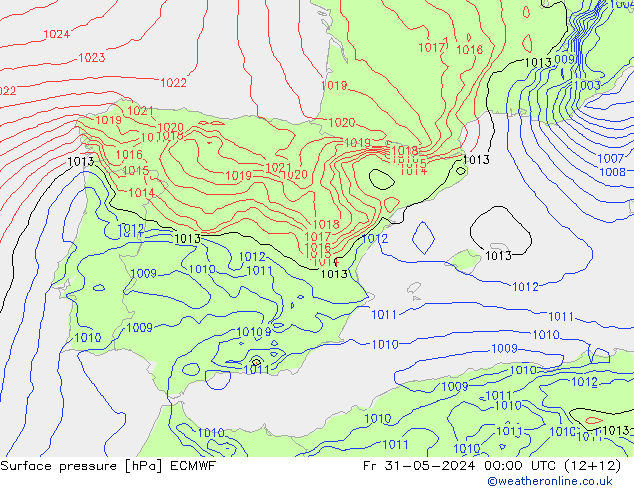 Surface pressure ECMWF Fr 31.05.2024 00 UTC