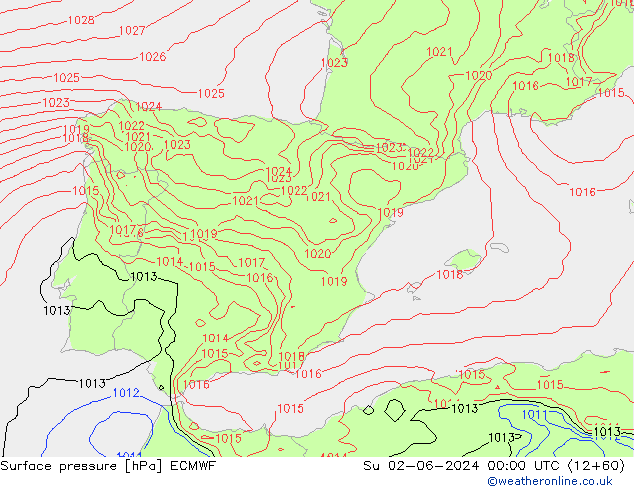 Surface pressure ECMWF Su 02.06.2024 00 UTC