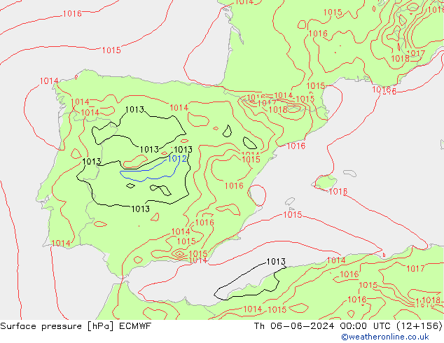 Presión superficial ECMWF jue 06.06.2024 00 UTC