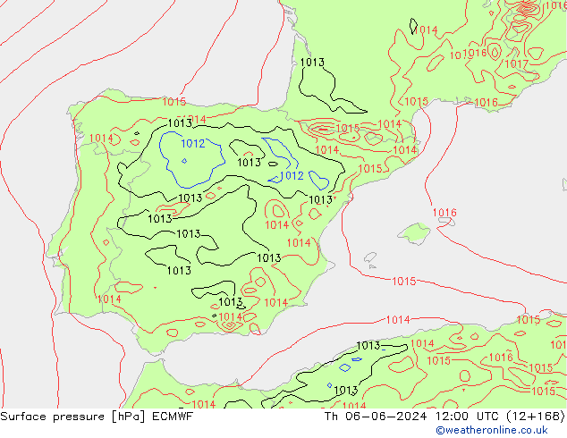 pressão do solo ECMWF Qui 06.06.2024 12 UTC